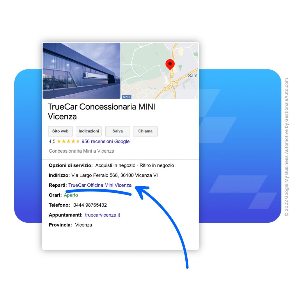 Google My Business per concessionarie esempio di reparto